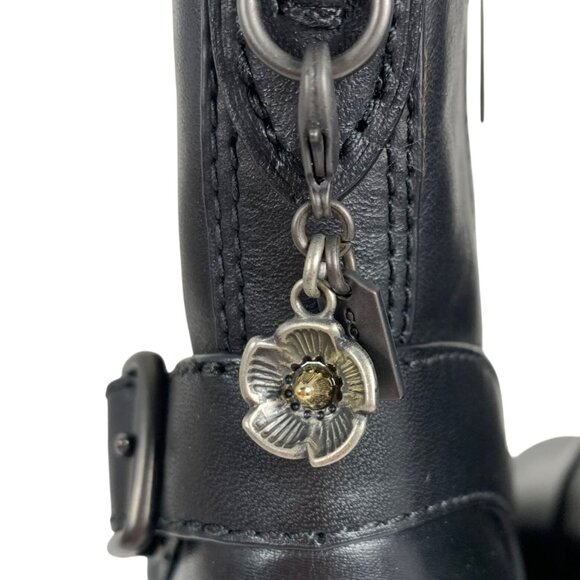 COACH 1941 Women Black Leather Moto Booties Turnlock Buckles Stacked Heels NWOB - Picture 6 of 8